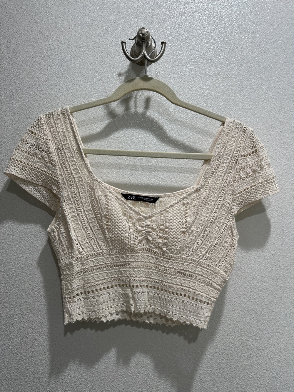 Zara Cream Crochet Crop Top
